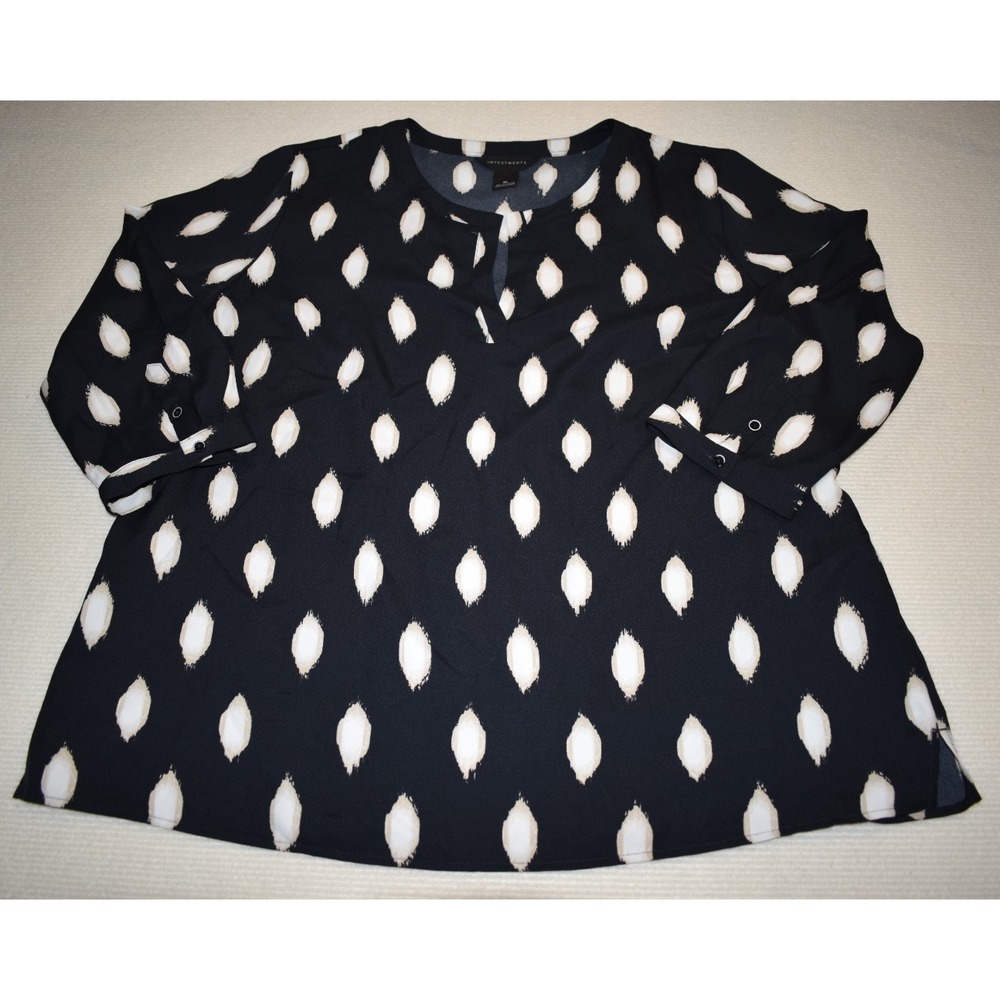 Investments Women's Black Geometric Print 3/4 Sleeve Vneck XL